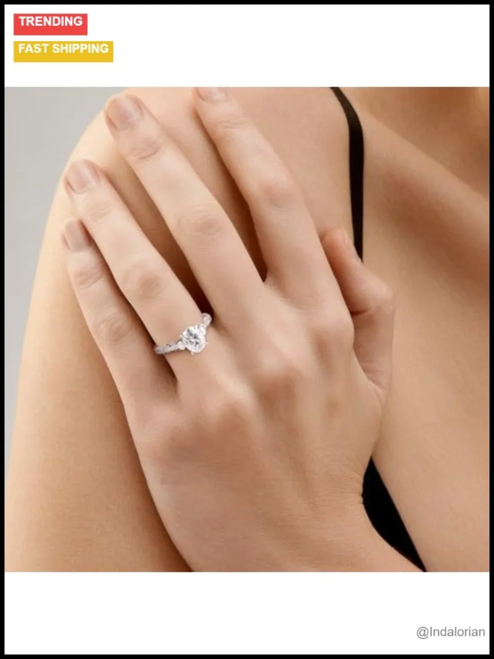 IGI Certified 2CT Oval Moissanite 3 Stone Engagement Ring 925 Sterling Silver